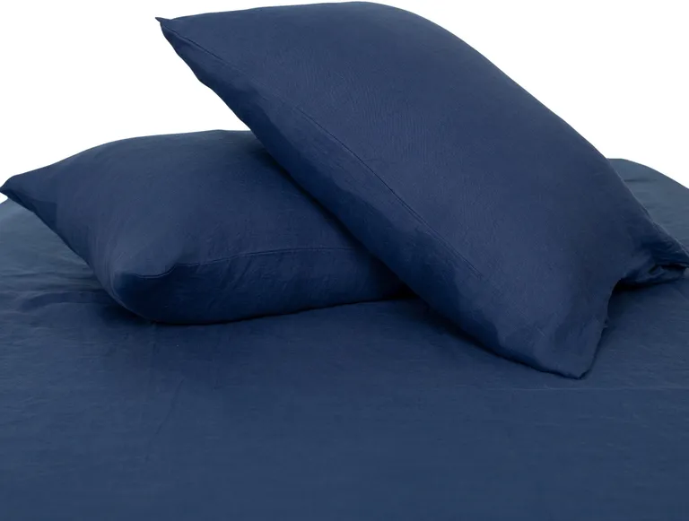 Two Piece Navy Blue Linen Standard Pillowcases Photo 5
