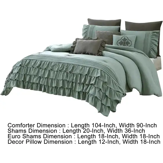 Tyler 8 Piece Ruffled King Size Comforter Set, The Urban Port, Green, Gray Photo 6