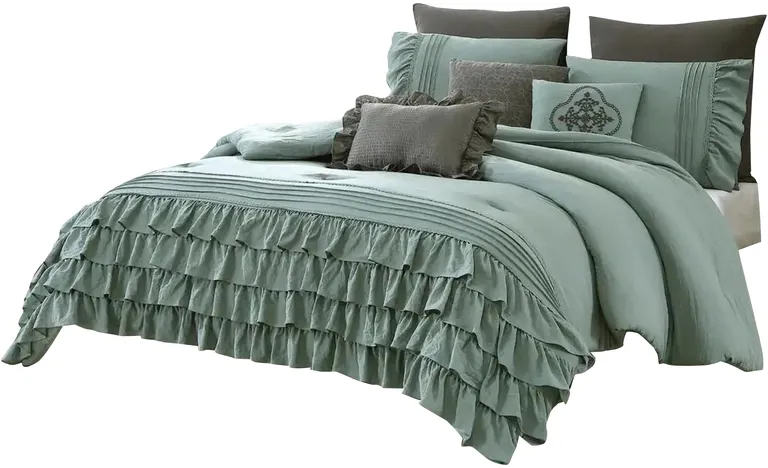 Tyler 8 Piece Ruffled King Size Comforter Set, The Urban Port Photo 1