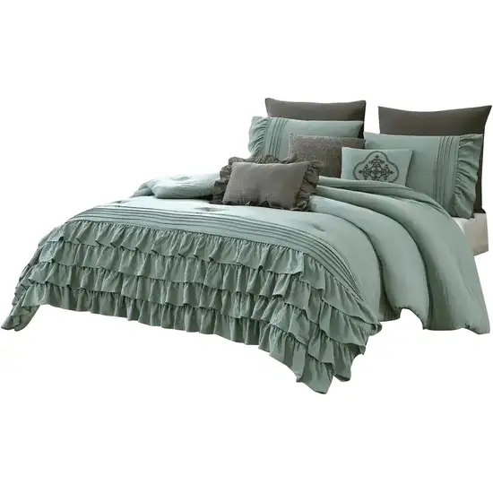Tyler 8 Piece Ruffled King Size Comforter Set, The Urban Port Photo 1