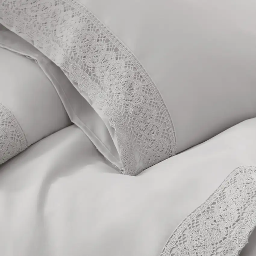 Udine 3 Piece Twin Size Microfiber Sheet Set with Crochet lace The Urban Port Photo 2