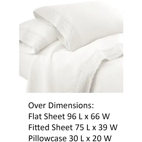 Udine 3 Piece Twin Size Sheet Set with Crochet Lace The Urban Port, White Photo 4
