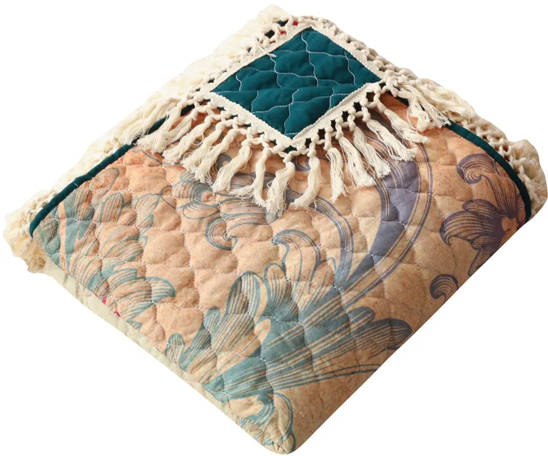 Ufa 60 Inch Quilted Throw Blanket, Blue Microfiber, Peacock, Floral Design Photo 2