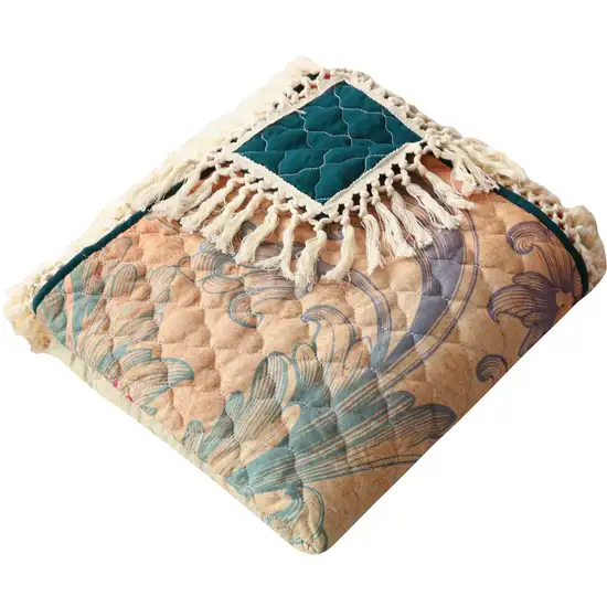 Ufa 60 Inch Quilted Throw Blanket, Blue Microfiber, Peacock, Floral Design Photo 2