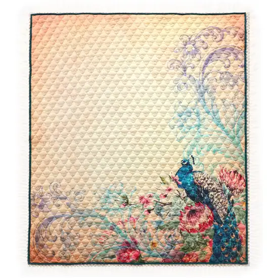 Ufa 60 Inch Quilted Throw Blanket, Blue Microfiber, Peacock, Floral Design Photo 4