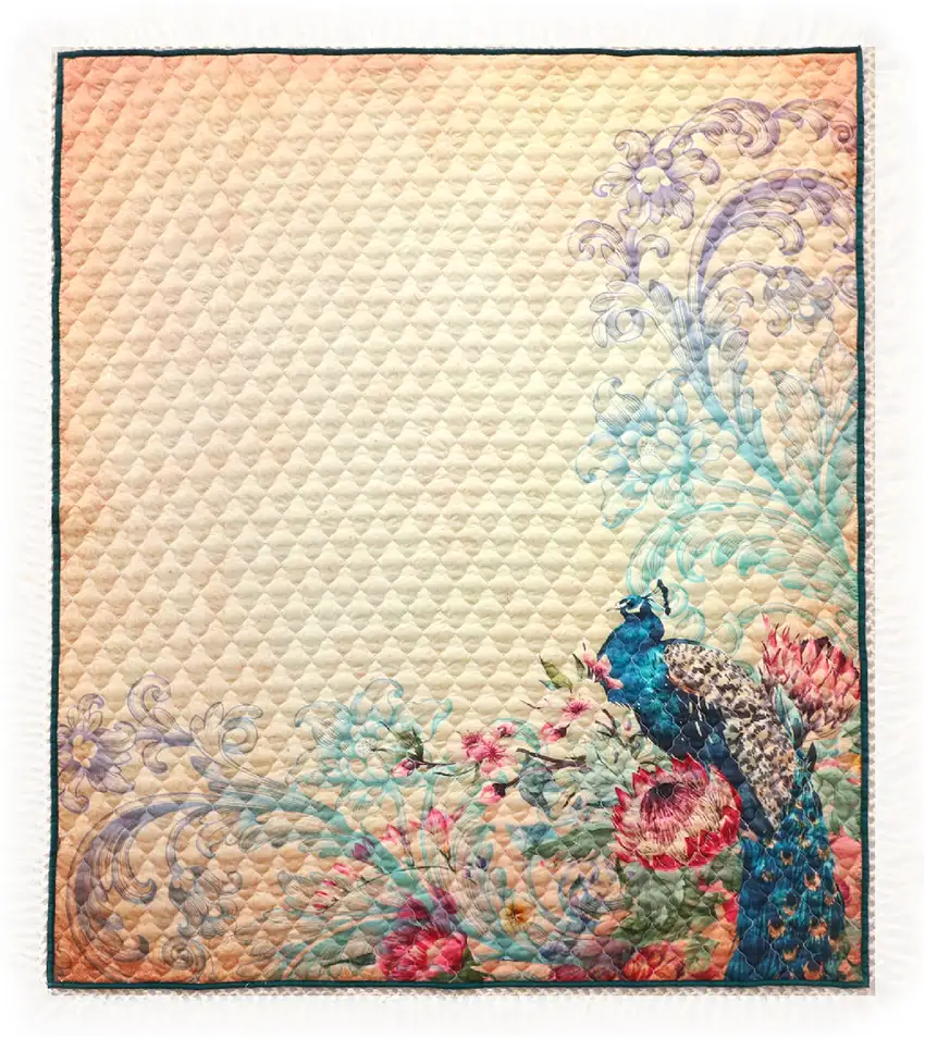 Ufa 60 Inch Quilted Throw Blanket, Blue Microfiber, Peacock, Floral Design Photo 4