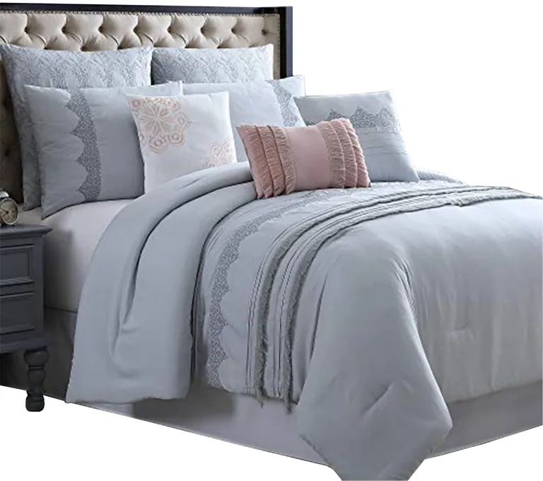 Valletta 8 Piece King Comforter Set with Embroidery and Pleats The Urban Port Photo 1