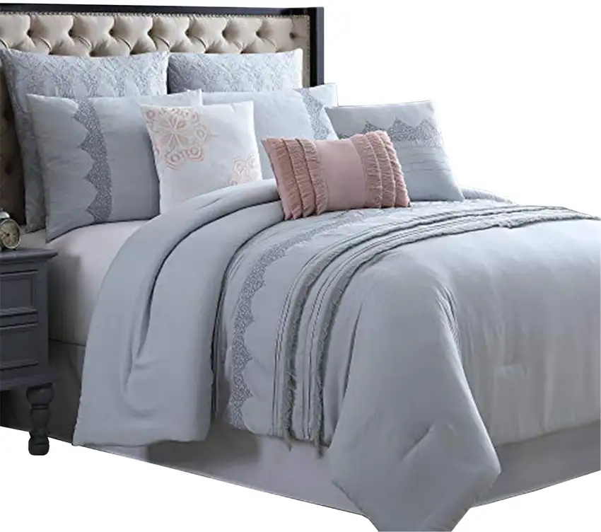 Valletta 8 Piece King Comforter Set with Embroidery and Pleats The Urban Port Photo 1