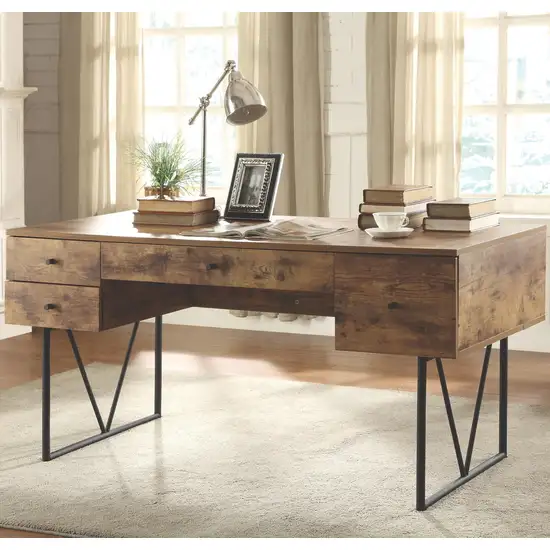 Voguish Style Writing Desk With 4 Drawers, Brown Photo 2