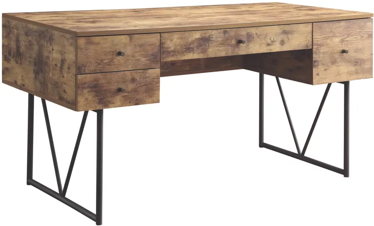 Voguish Style Writing Desk With 4 Drawers, Brown Photo 1