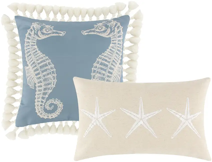 Wade 5 Piece Full Quilt Set, Ocean Design, Scalloped Edges, Floral Pattern Photo 4
