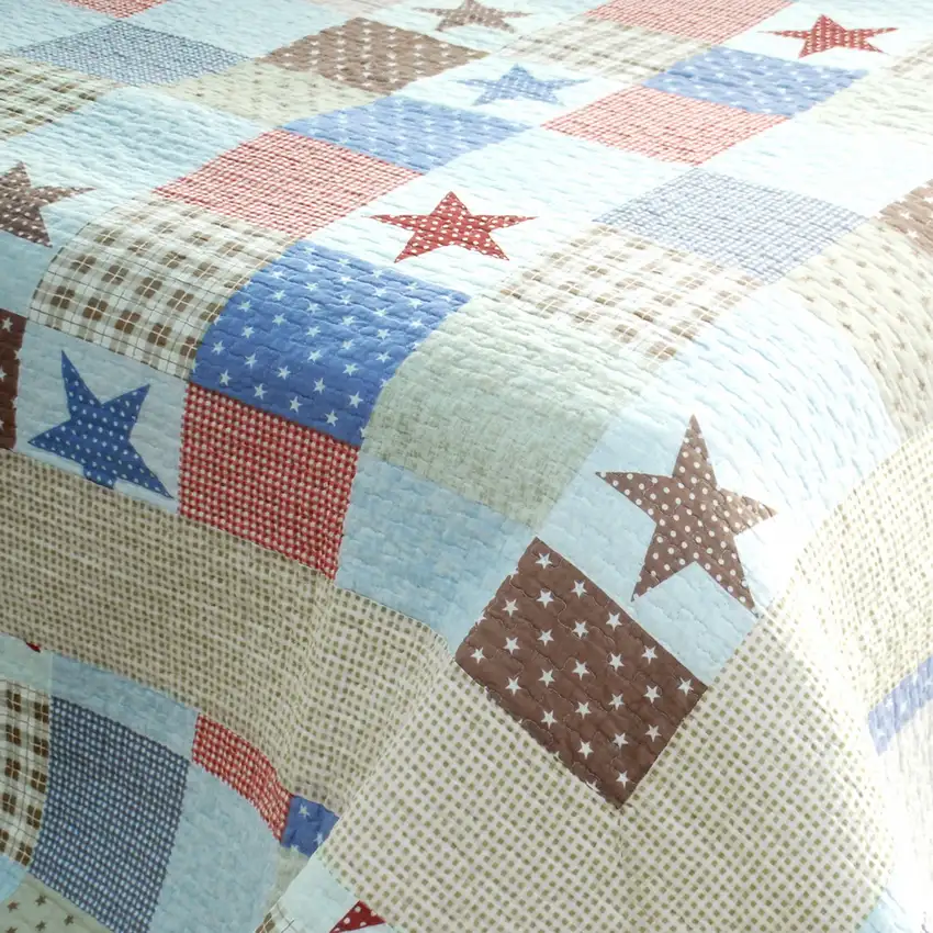 Wave Point of Stars -  3PC Cotton Vermicelli-Quilted Printed Quilt Set (Full/Queen Size) Photo 2