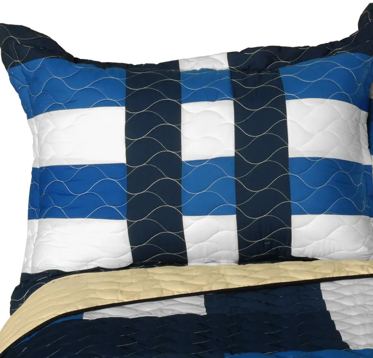 Waves Axero - Vermicelli-Quilted Patchwork Geometric Quilt Set Full/Queen Photo 2