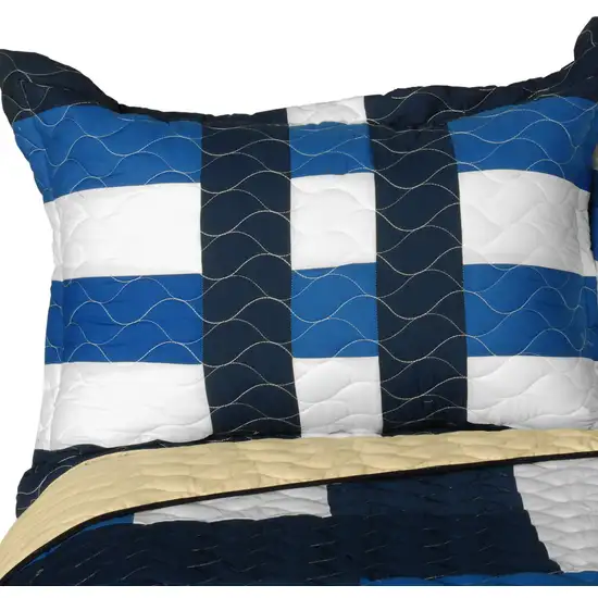 Waves Axero -  Vermicelli-Quilted Patchwork Geometric Quilt Set Full/Queen Photo 2