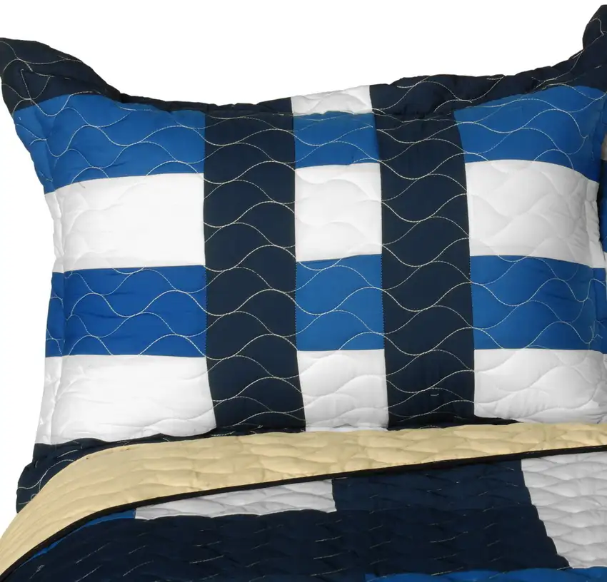 Waves Axero -  Vermicelli-Quilted Patchwork Geometric Quilt Set Full/Queen Photo 2