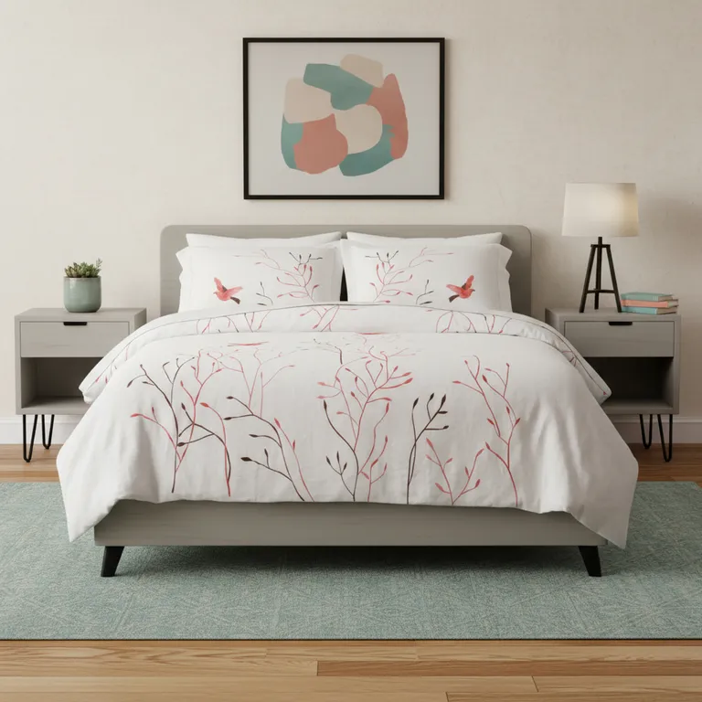 White And Red Queen Cotton Washable Duvet Cover Set With Two Shams Photo 1