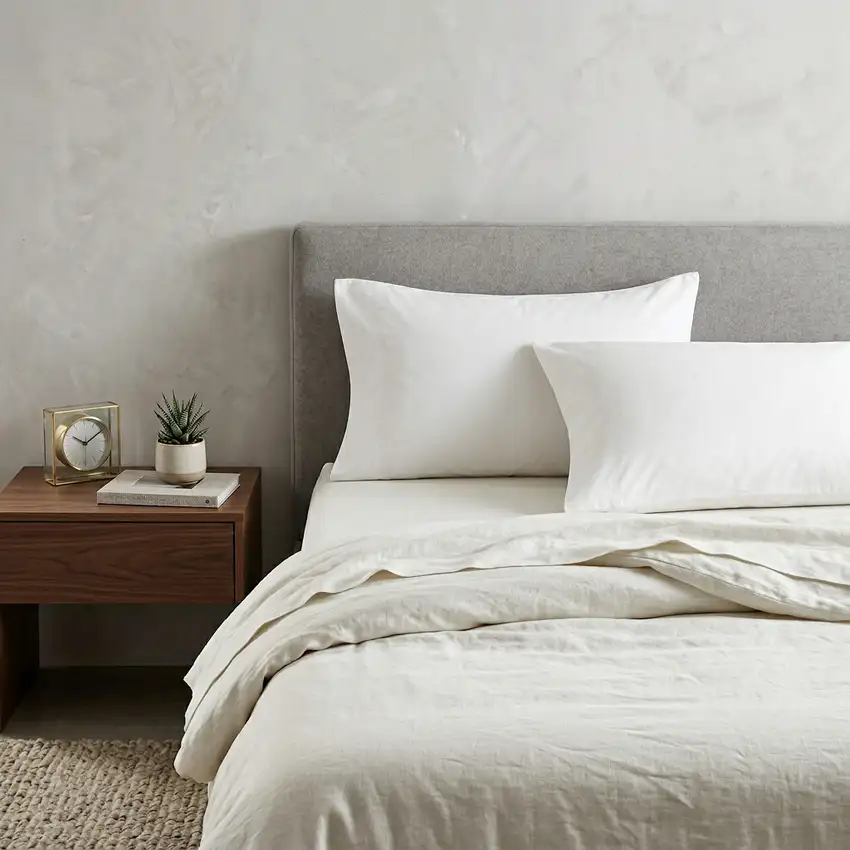 Set of Two White Cotton Queen Pillowcases Photo 1