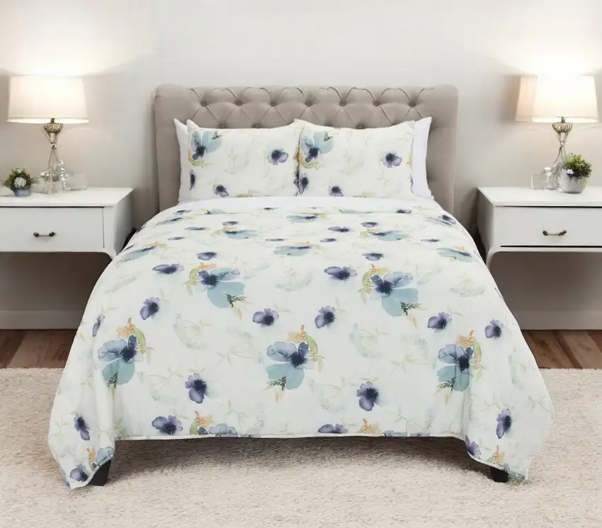 White-Multi Twin Extra Long 100% Cotton 300 Thread Count Machine Washable Down Alternative Comforter Photo 1
