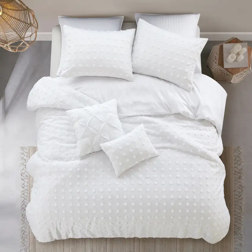 White Twin PolYester 220 Thread Count Washable Duvet Cover Set Photo 6