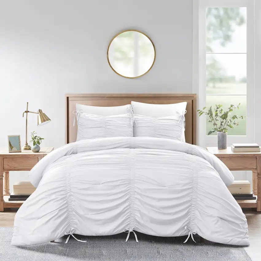 White Twin Polyester 180 Thread Count Washable Down Comforter Set Photo 6