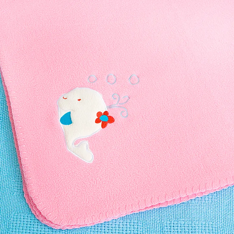 White Whale - Pink - Embroidered Applique Coral Fleece Baby Throw Blanket (29.5 by 39.4 inches) Photo 3