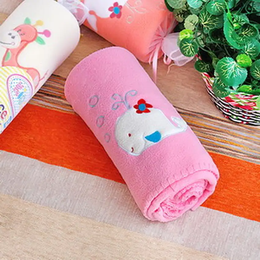 White Whale - Pink -  Embroidered Applique Coral Fleece Baby Throw Blanket (29.5 by 39.4 inches) Photo 2
