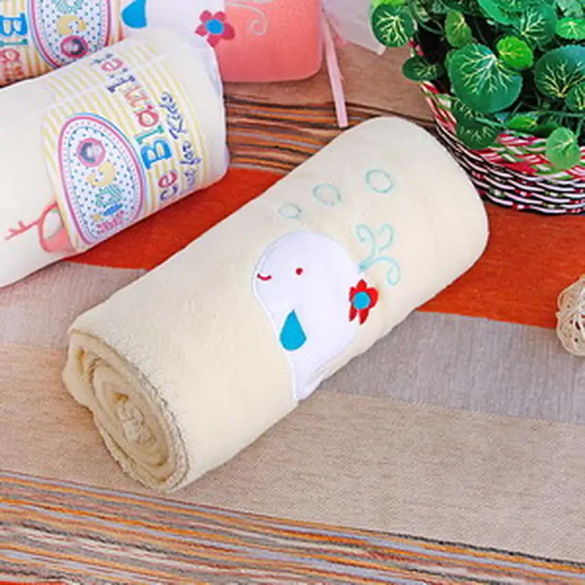 White Whale - Yellow -  Embroidered Applique Coral Fleece Baby Throw Blanket (29.5 by 39.4 inches) Photo 2