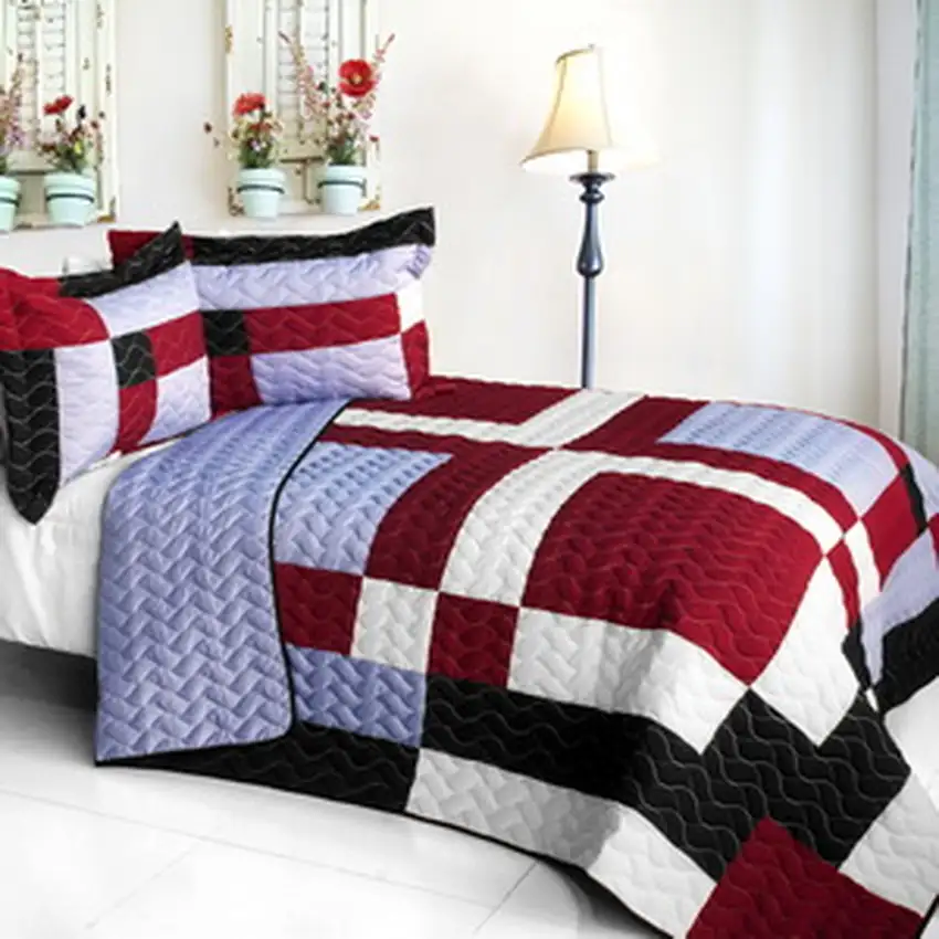 Wine Field -  3PC Vermicelli - Quilted Patchwork Quilt Set (Full/Queen Size) Photo 2