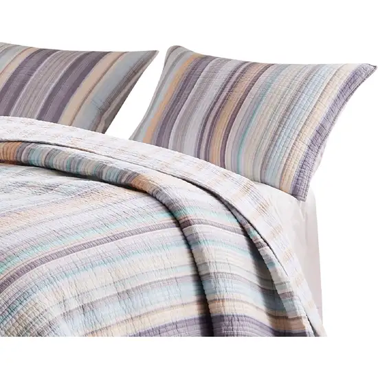 Ysa 36 Inch Quilted King Pillow Sham, Cotton, Reversible Striped Design Photo 2