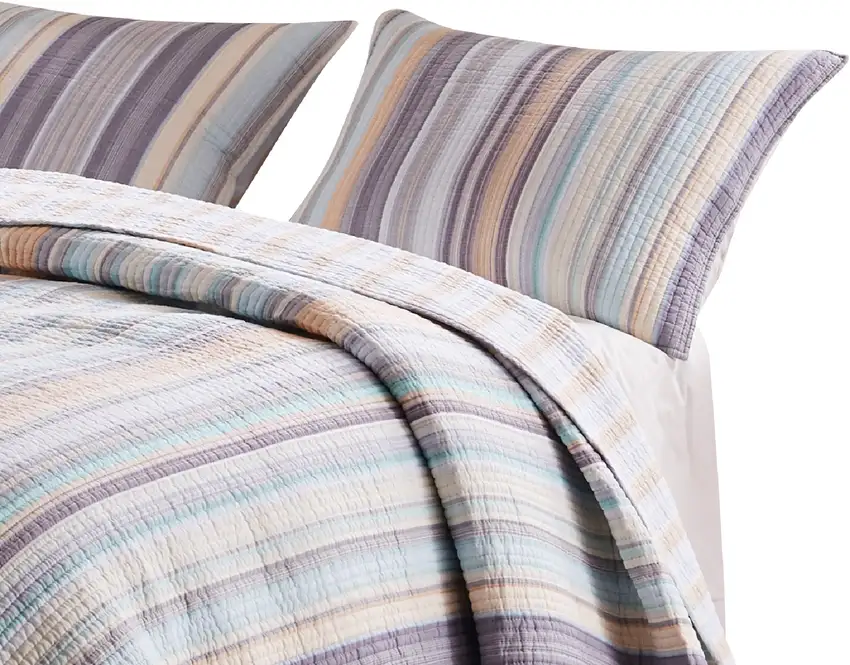 Ysa 36 Inch Quilted King Pillow Sham, Cotton, Reversible Striped Design Photo 2