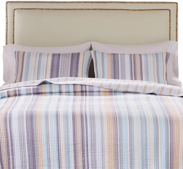 Ysa 36 Inch Quilted King Pillow Sham, Cotton, Reversible Striped Design Photo 3
