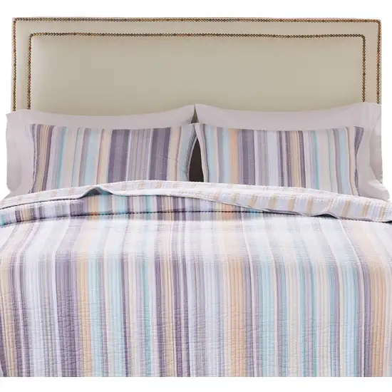 Ysa 36 Inch Quilted King Pillow Sham, Cotton, Reversible Striped Design Photo 3