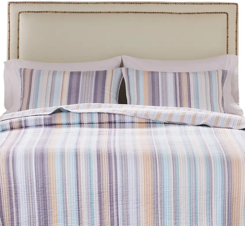 Ysa 36 Inch Quilted King Pillow Sham, Cotton, Reversible Striped Design Photo 3