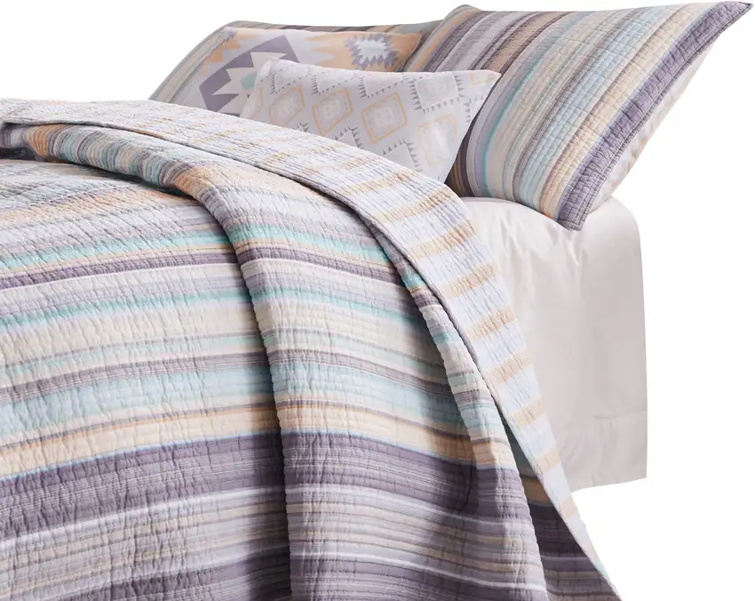 Ysa 36 Inch Quilted King Pillow Sham, Cotton, Reversible Striped Design Photo 4