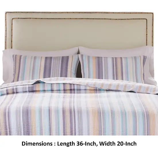 Ysa 36 Inch Quilted King Pillow Sham, Cotton, Reversible Striped Design Photo 5