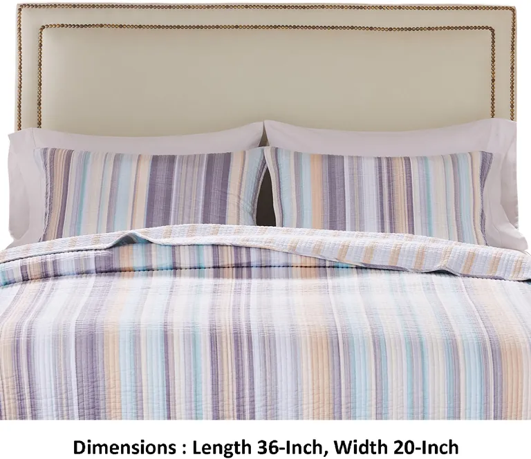 Ysa 36 Inch Quilted King Pillow Sham, Cotton, Reversible Striped Design Photo 5
