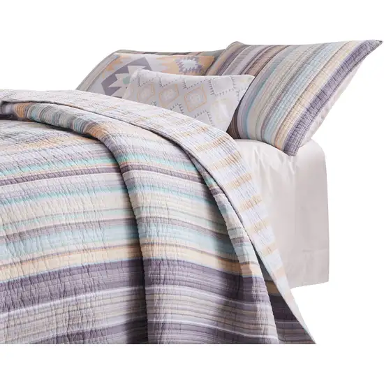 Ysa 36 Inch Quilted King Pillow Sham, Cotton, Reversible Striped Design Photo 4